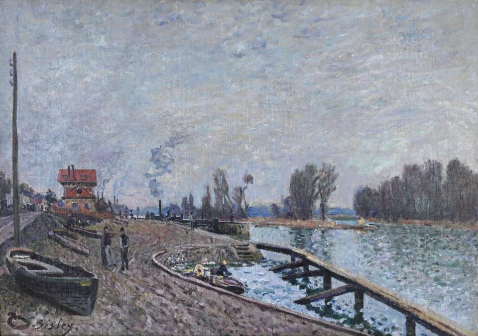 Alfred Sisley (French, 1839-1899) "La Seine à Suresnes", 1880. Oil on canvas, 18 1/8 x 25 9/16 inches.