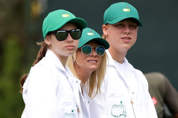 AUGUSTA, GEORGIA - APRIL 10: The family of Trevor Immelman looks on during the Par Three Contest prior to the 2024 Masters Tournament at Augusta National Golf Club on April 10, 2024 in Augusta, Georgia. (Photo by Jamie Squire/Getty Images) (Photo by Jamie Squire/Getty Images)