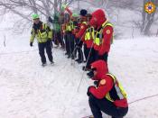 Italian Mountain Rescue Corps "Corpo Nazionale Soccorso Alpino e Speleologico" shows Soccorso Alpino volunteers and rescuers at work in the area of the avalanche-struck Hotel Rigopiano, near in Farindola, central Italy, Sunday, Jan. 22, 2017. (Corpo Nazionale Soccorso Alpino e Speleologico/ANSA via AP)