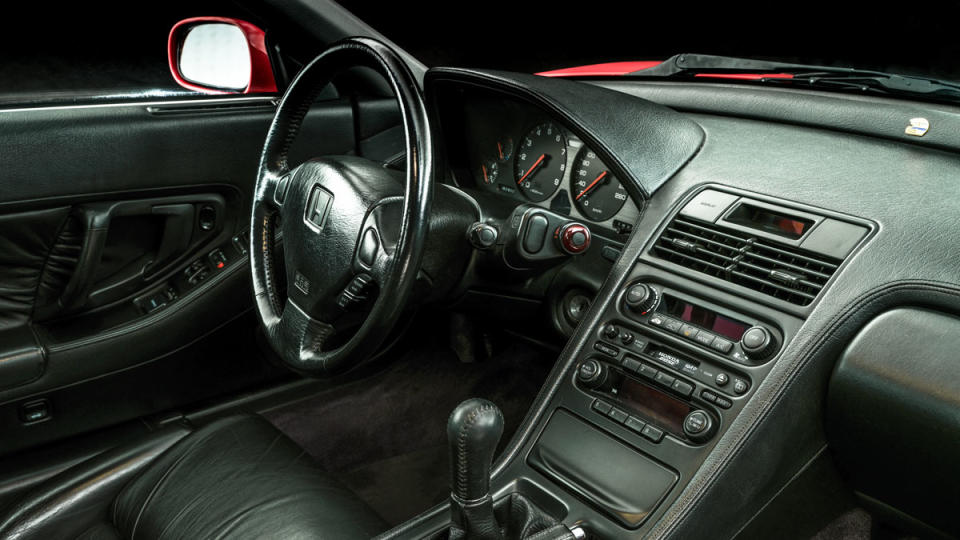 The interior of a 1991 Acura NSX once owned by Formula 1 racer Ayrton Senna.