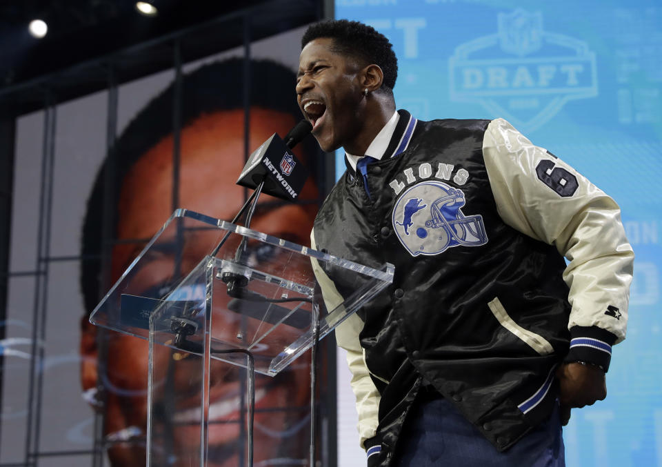 Nate Burleson, announcing a selection in last month's draft, played an indirect role in one Jets rookie's career. (AP) 