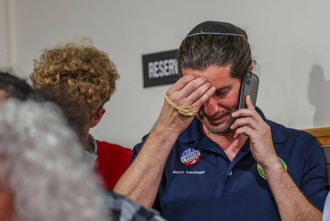 Incumbent Surfside Mayor Shlomo Danzinger waits for the final results of the election against Charles Burkett, who defeated him to regain the mayor’s seat on Tuesday, March 19, 2024.