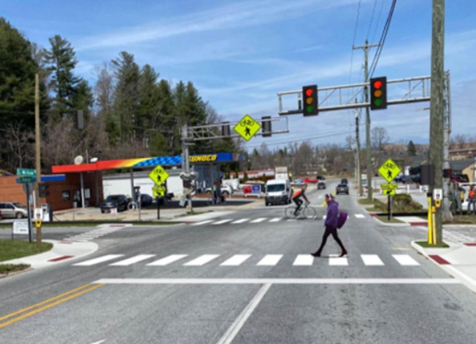 This artist's rendering provided by the Friends of the Ecusta Trail shows what one of the pedestrian crossings at Kanuga Road would look like.