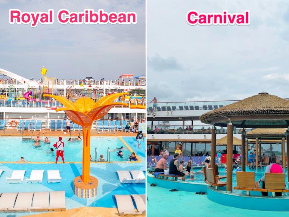 Pools on Royal Caribbean (L) and Carnival (R) cruises