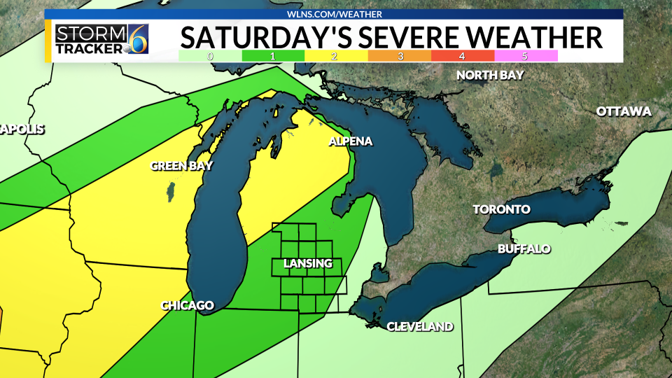 The Storm Prediction Center has placed Mid-Michigan in a Marginal Risk (Level 1 of 5) for Severe weather on Saturday. (WLNS)