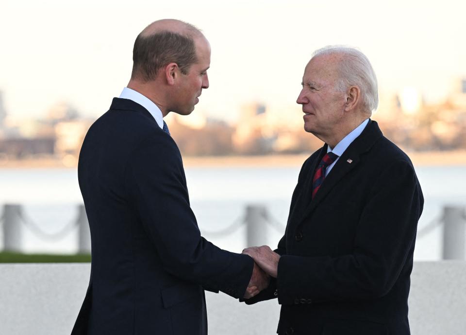 President Joe Biden meets with Prince William at the John F. Kennedy Presidential Library and Museum in Boston (AFP via Getty Images)