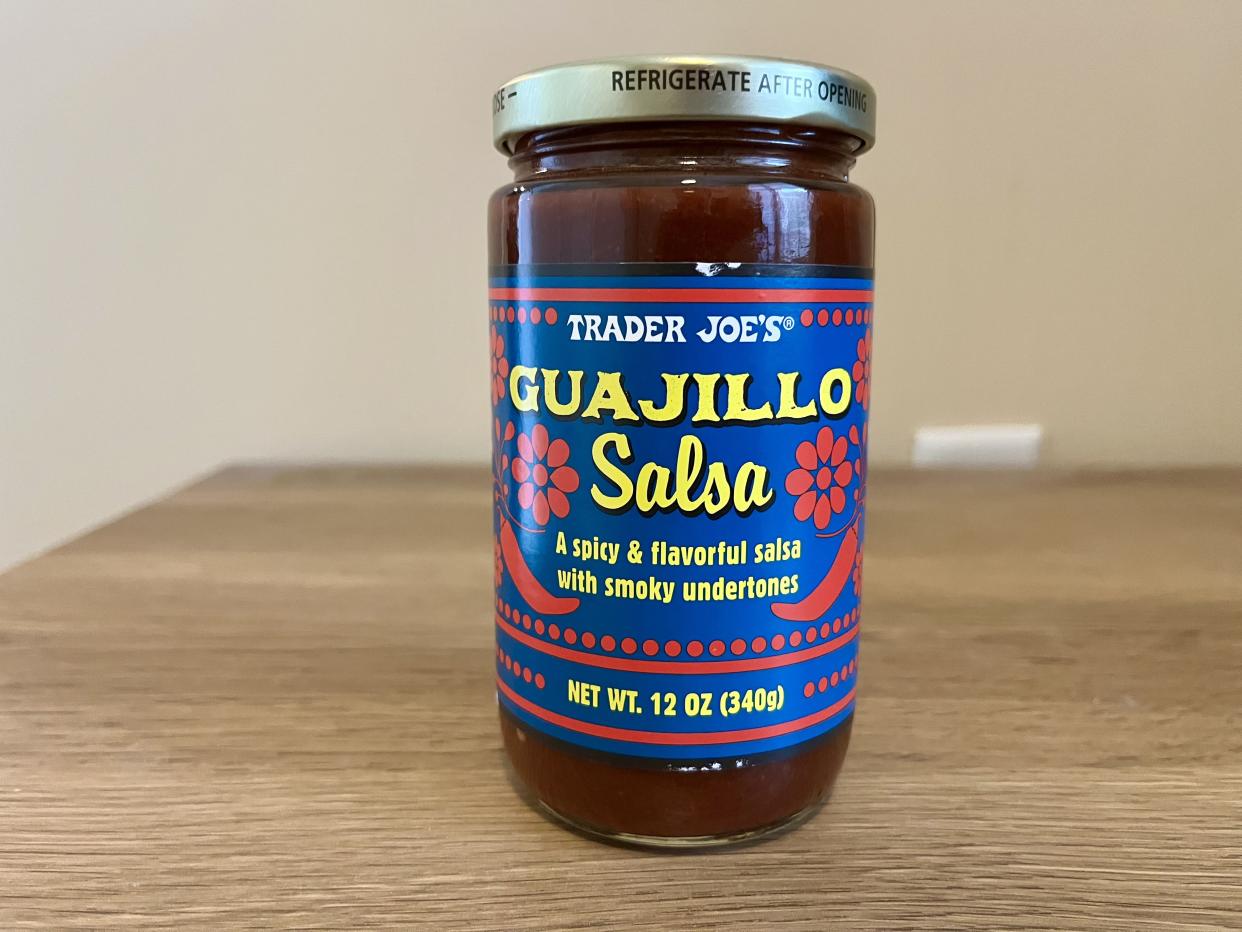 a jar of guajillo salsa from trader joes