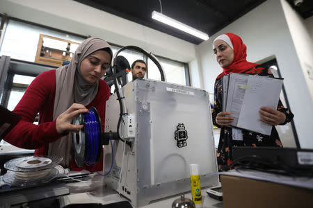 3D-printed prosthetic hand is printed at the FabLab in city of Irbid, Jordan February 26, 2019. Picture taken February 26, 2019. REUTERS/Muhammad Hamed