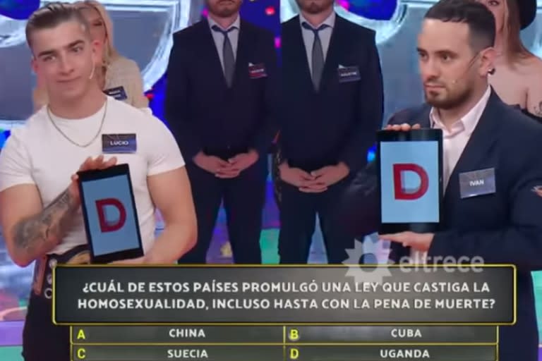 Lucio e Iván se midieron en la gran final de Los 8 escalones, pero el joven de Lanús volvió a ganar y acumuló 9 millones de pesos (Foto: Captura eltrece)