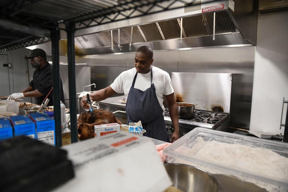 Executive Chef Dominic Simpson prepares a turkey at Salt + Marrow in North Augusta, S.C., on Tuesday, Nov. 14, 2023.