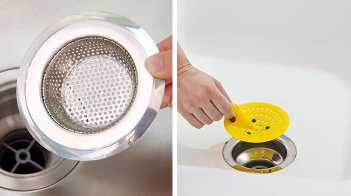 Left: Kitchen Sink Strainer by Cornerjoy, $7 for two; amazon.com. Right: Flexible Kitchen Sink Strainer by TWEAK, $10; amazon.com.