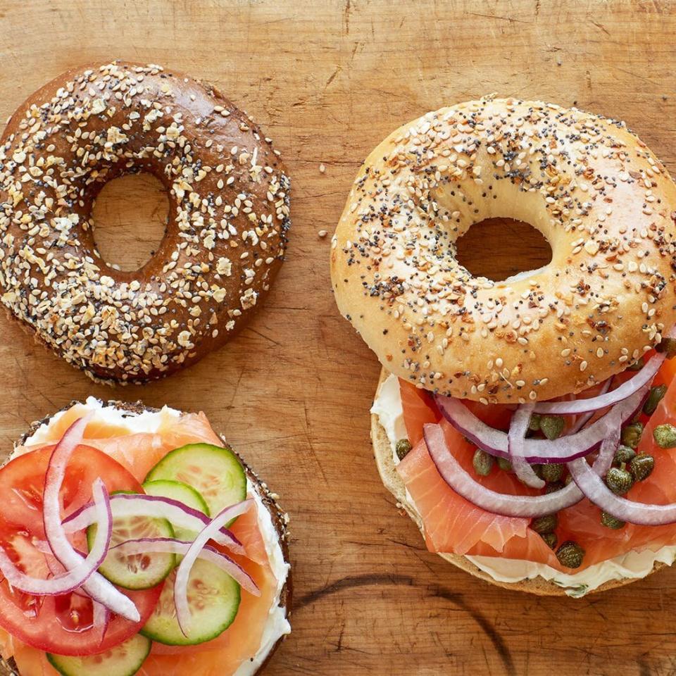 If he's jonesing for an authentic New York bagel while housebound, treat him to some damn good bagels and lox. <a href="https://www.goldbelly.com/handh-bagels/bagels-cream-cheese-and-nova-scotia-salmon-half-dozen?ref=collection" target="_blank" rel="noopener noreferrer">Get it for $69 at Goldbelly</a>.