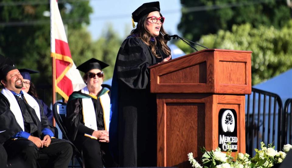 Assemblywoman Esmeraldo Soria served as the commencement speaker during Merced College’s 60th commencement ceremony on Friday, May 26, 2023 in Merced, Calif.