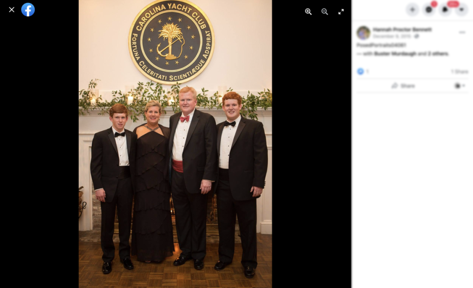 Maggie Murdaugh and her husband Alex Murdaugh (center) with their sons Paul Murdaugh (left) and Alex “Buster” Murdaugh Jr. (right).