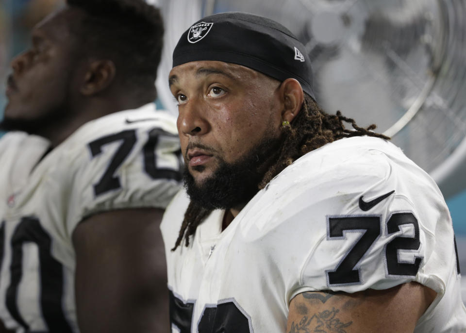 Oakland Raiders offensive tackle Donald Penn and his wife denied that any physical altercation took place between the two. (AP)