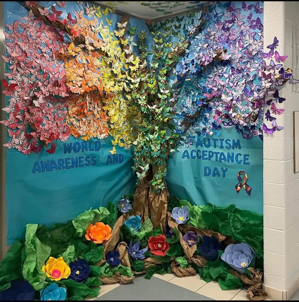 A school's artwork to recognize World Autism Awareness Day on April 2. 