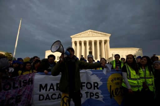 Defenders of people known as "Dreamers" -- who were brought to the US illegally as children -- rally outside the Supreme Court on November 10, 2019