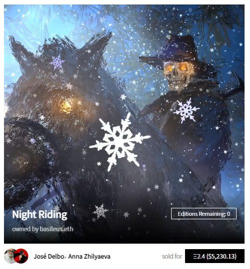 Night Riding – Fuente: <a href="https://makersplace.com/basileus/night-riding-5-of-5-70868/" rel="nofollow noopener" target="_blank" data-ylk="slk:MakersPlace;elm:context_link;itc:0;sec:content-canvas" class="link ">MakersPlace</a>