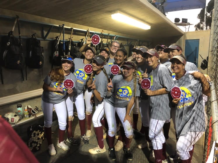 Esperanza High players pose for a photo after winning the Southern Section Division 1 softball title on June 18, 2021, in Irvine.