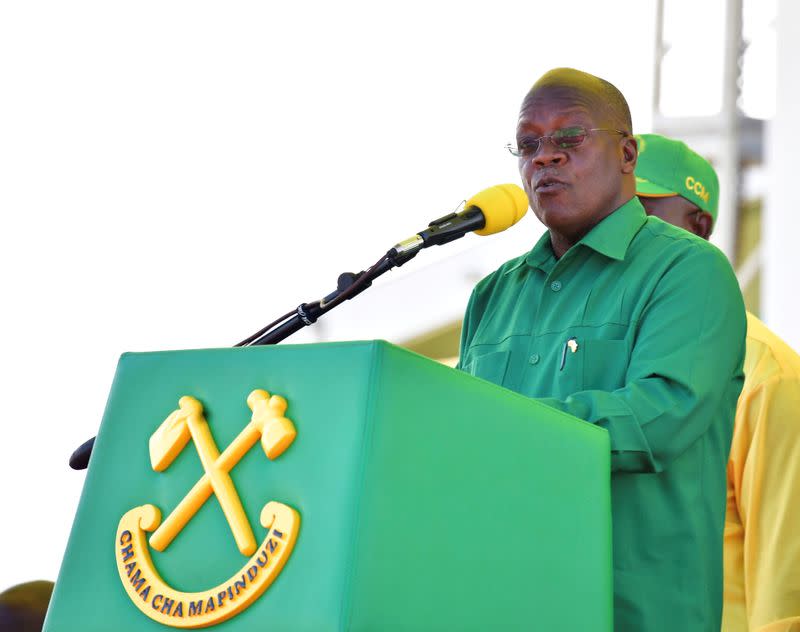 FILE PHOTO: Tanzania's President John Magufuli addresses his supporters during his Presidential campaign rally at the Tanganyika Parkers Grounds in Kawe in Dar es Salaam