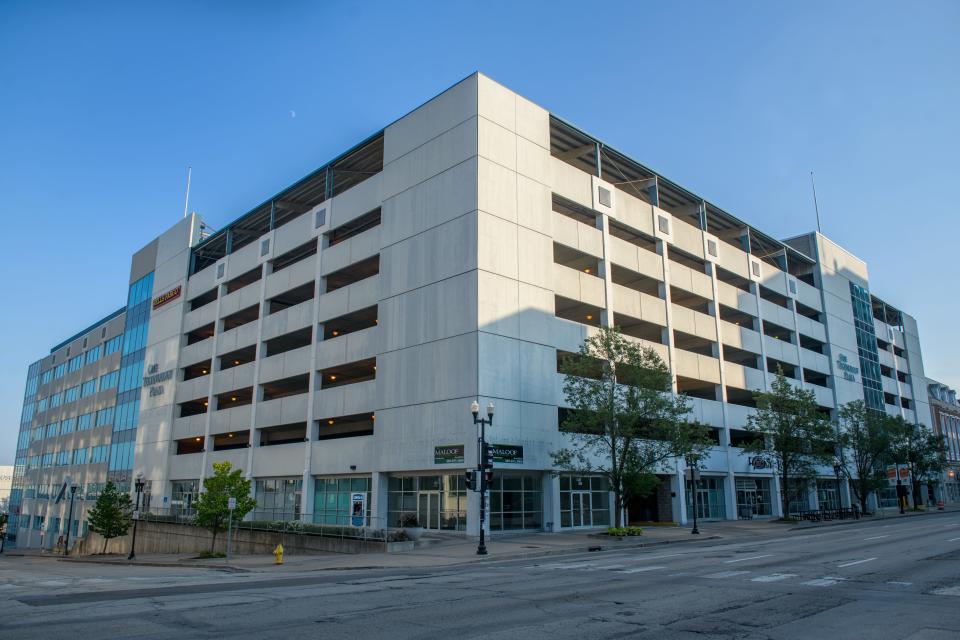 The One Technology Plaza and parking garage at Fulton and Adams in downtown Peoria was once home to Bergner's.