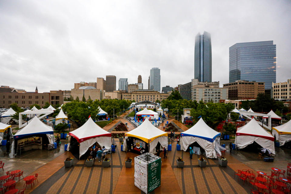 Rain clouds loom over the 2023 Festival of the Arts this past April in Oklahoma City.