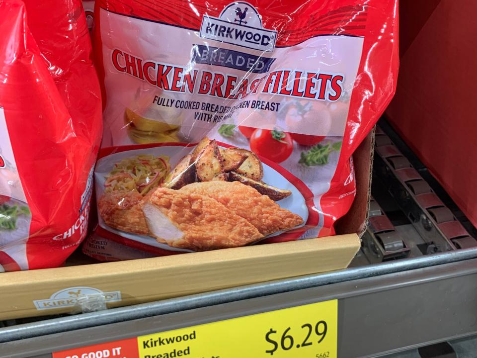 aldi's red-bag breaded chicken on the shelves