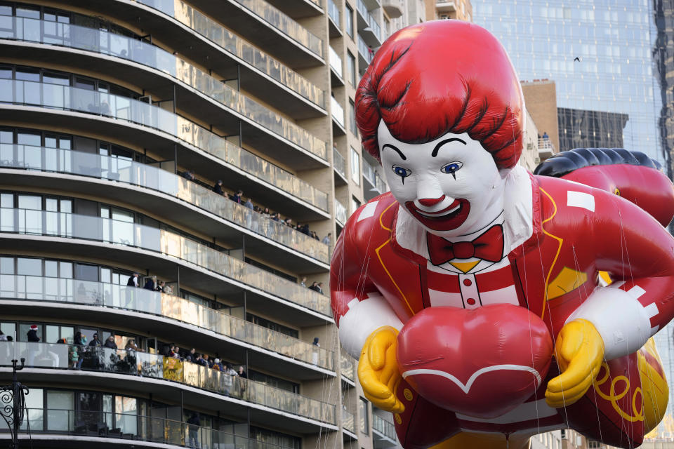 The Ronald McDonald balloon floats in the Macy's Thanksgiving Day Parade on Thursday, Nov. 24, 2022, in New York. (Photo by Charles Sykes/Invision/AP)