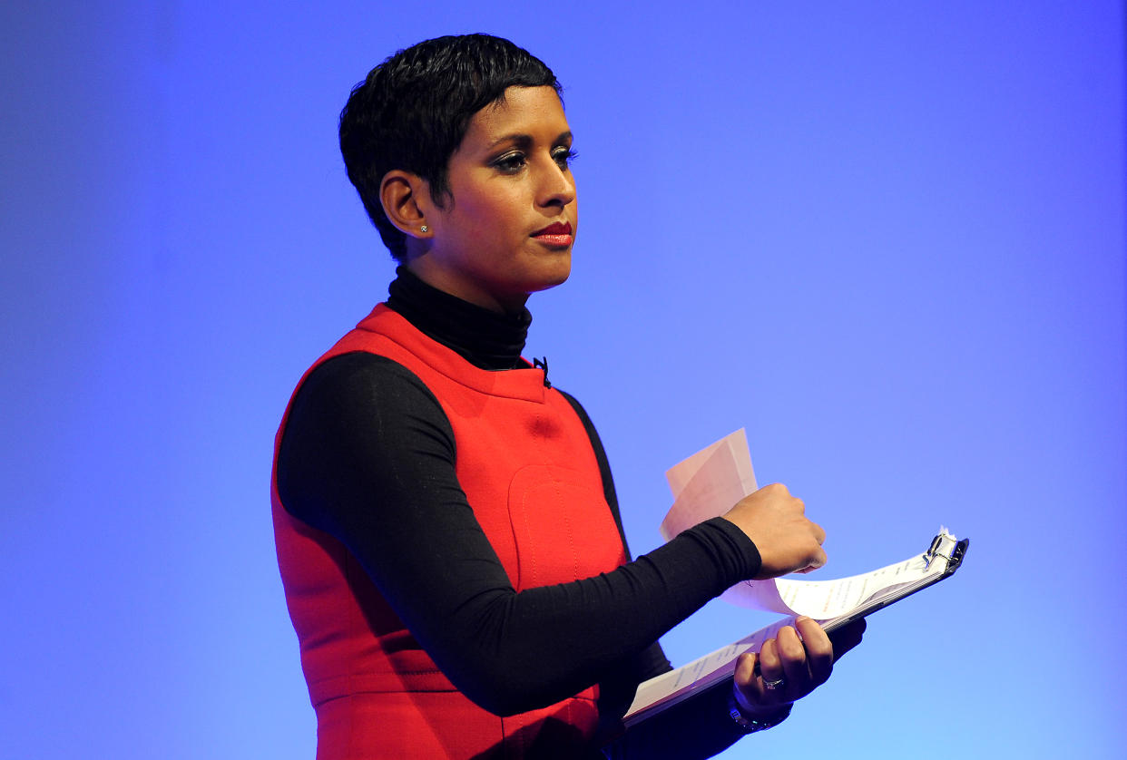 Journalist and television presenter Naga Munchetty talks during the Federation of Small Businesses Conference 2013 at The Curve, Leicester. PRESS ASSOCIATION Photo. Picture date: Friday March 22, 2013. Photo credit should read: Joe Giddens/PA Wire 