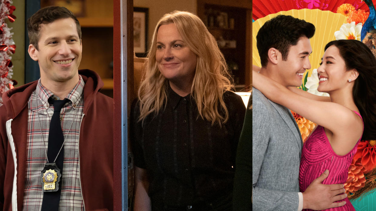 'Brooklyn Nine-Nine', 'Moxie' and 'Crazy Rich Asians'. (Credit: John P. Fleenor/NBC/NBCU Photo Bank/Getty/Colleen Hayes/Netflix/Warner Bros)