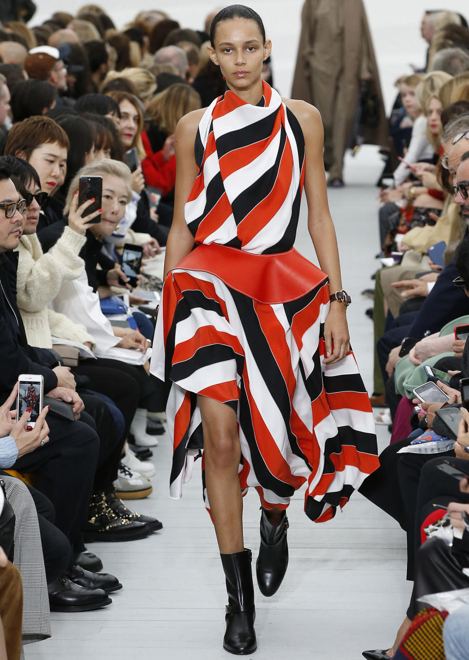 <p>Binx was a standout in this bright and stripey look from Céline.</p>