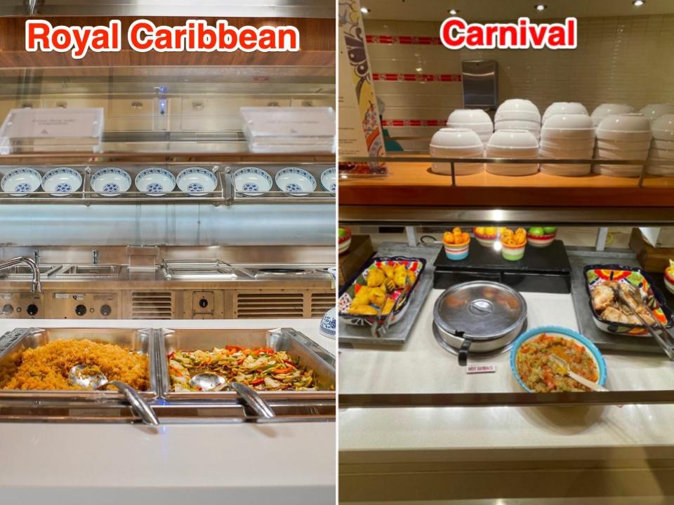 Buffet options on Royal Caribbean (L) and Carnival (R) ships