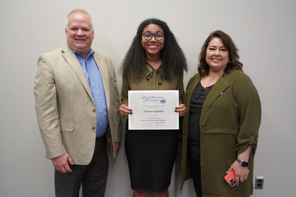 Chantal Ogbeifun received a regional scholarship award from the Missouri School Boards' Association on April 20, 2023 at the Republic school board meeting.