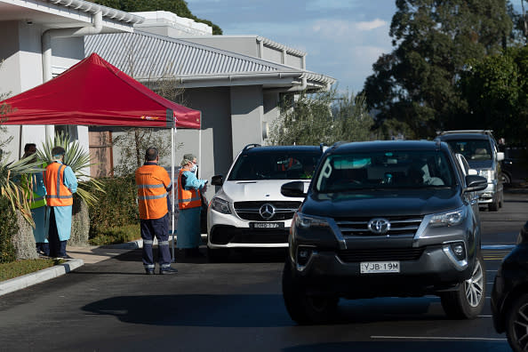 COVID-19 testing is carried out at the Crossroads Hotel in Casula in Sydney, Australia. 