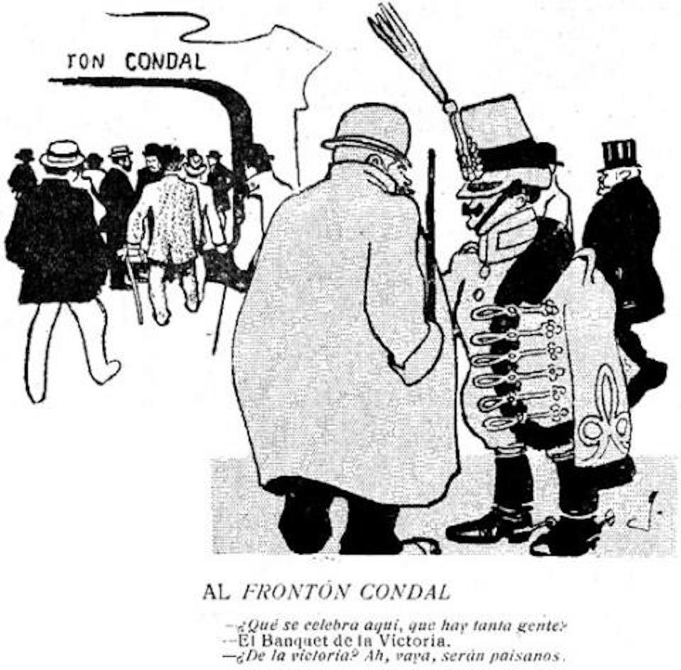 La polémica viñeta de <em>¡Cu-Cut!</em> de 1905, de Joan García Junceda i Supervia. <a href="https://commons.wikimedia.org/wiki/File:Cu-Cut(1905).jpg" rel="nofollow noopener" target="_blank" data-ylk="slk:Wikimedia Commons;elm:context_link;itc:0;sec:content-canvas" class="link ">Wikimedia Commons</a>