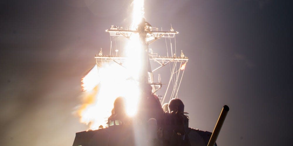 A US warship fires an SM-3 Block IIA interceptor