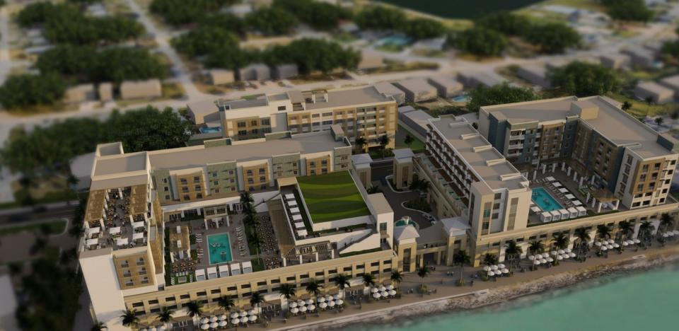 A rendering of the proposed "Boardwalk On The Inlet" development, which could be built on South Hutchinson Island between the Square Grouper Tiki Bar and Manatee Island Bar and Grill.