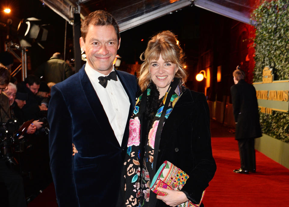 LONDON, ENGLAND - NOVEMBER 22:  Dominic West (L) and Catherine Fitzgerald arrive at The London Evening Standard Theatre Awards in partnership with The Ivy at The Old Vic Theatre on November 22, 2015 in London, England.  (Photo by David M. Benett/Dave Benett/Getty Images)