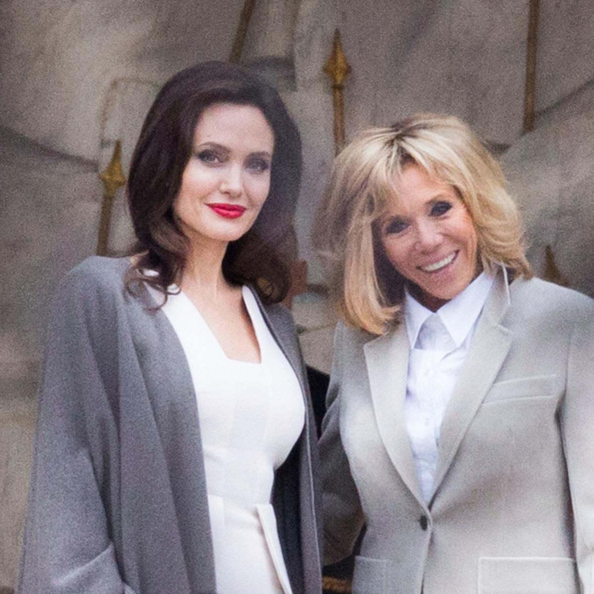 Angelina Jolie Meets Brigitte Macron Dressed Like a Hollywood Screen Siren