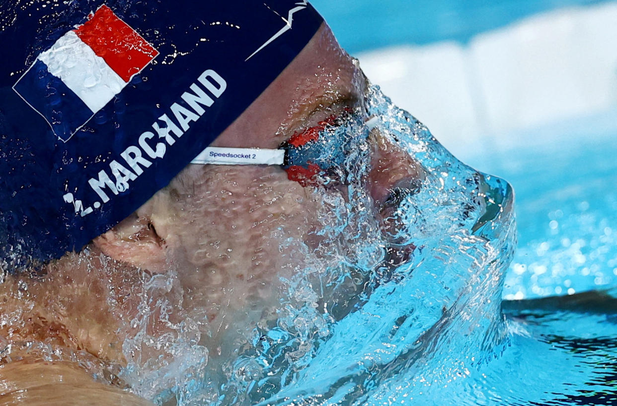 Leon Marchand of France in action during the Men's 200m Breaststroke - Heats in Nanterre, France on July 30, 2024. (Ueslei Marcelino /Reuters)