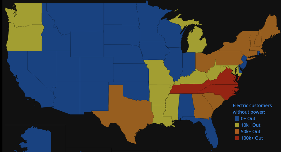 More than 1.18 million customers are without power in states across the country from Texas to Connecticut (poweroutage.us)