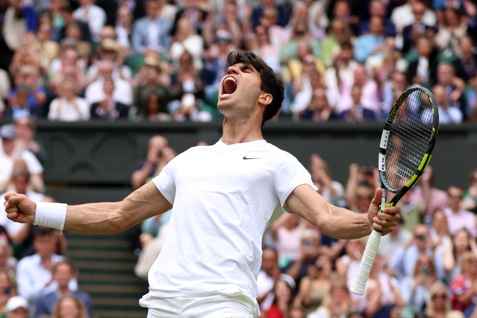 Carlos Alcaraz celebrates his win against Daniil Medvedev in their semi-final (Getty Images)