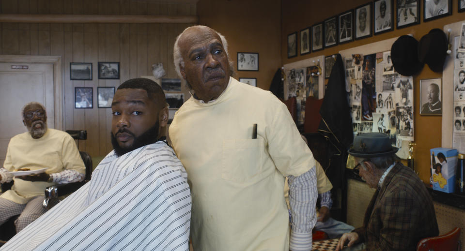 Arsenio Hall, from left, Kevin T. DeWitt and Eddie Murphy appear in a scene from "Coming 2 America." (Quantrell D. Colbert/Paramount Pictures via AP)