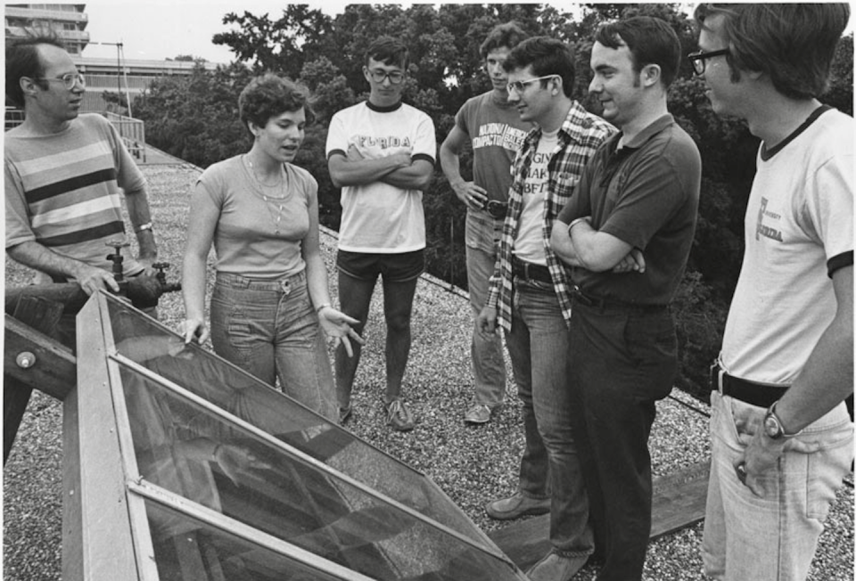 Student researchers at the University of Florida, Gainesville work on a solar-powered generator, 1977. Society of Women Engineers Photographs, Walter P. Reuther Library