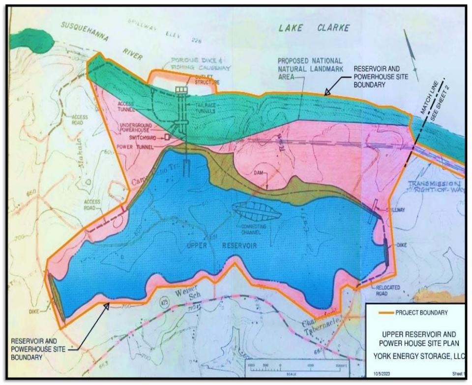 This map shows the boundaries of a proposed pumped storage project at Cuff Run on the Susquehanna River.