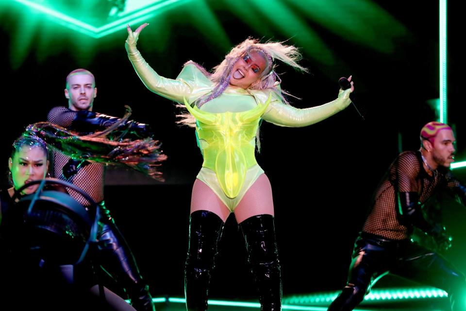 <p>Christina Aguilera performs on stage at the WE ARE FABULOSO event during Brighton Pride on Aug. 6 in Brighton, England.</p>