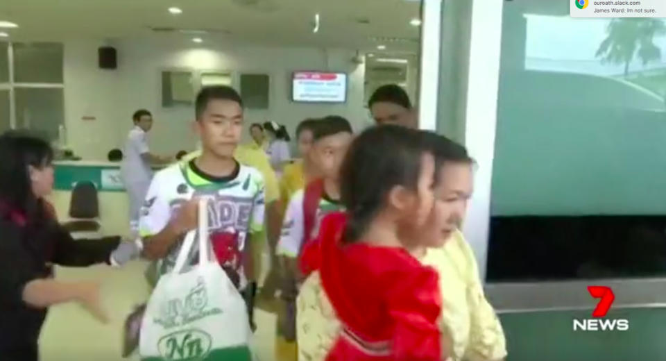 The boys trapped in a flooded Thai cave have been released from hospital a day early. Source: 7 News