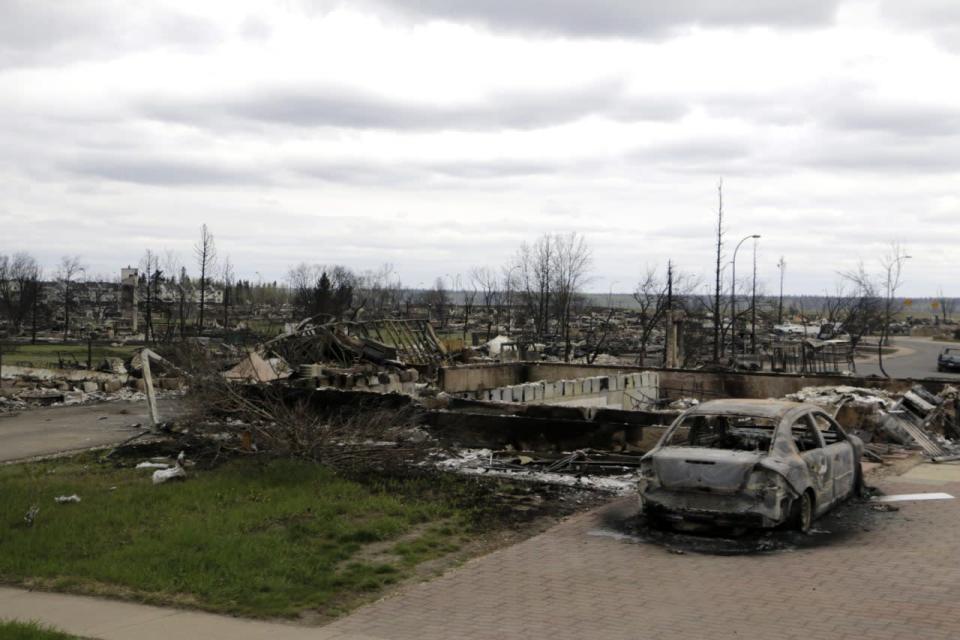 Destroyed property in Fort McMurray, Alberta, is viewed Monday, May 9, 2016.  (AP Photo/Rachel La Corte)