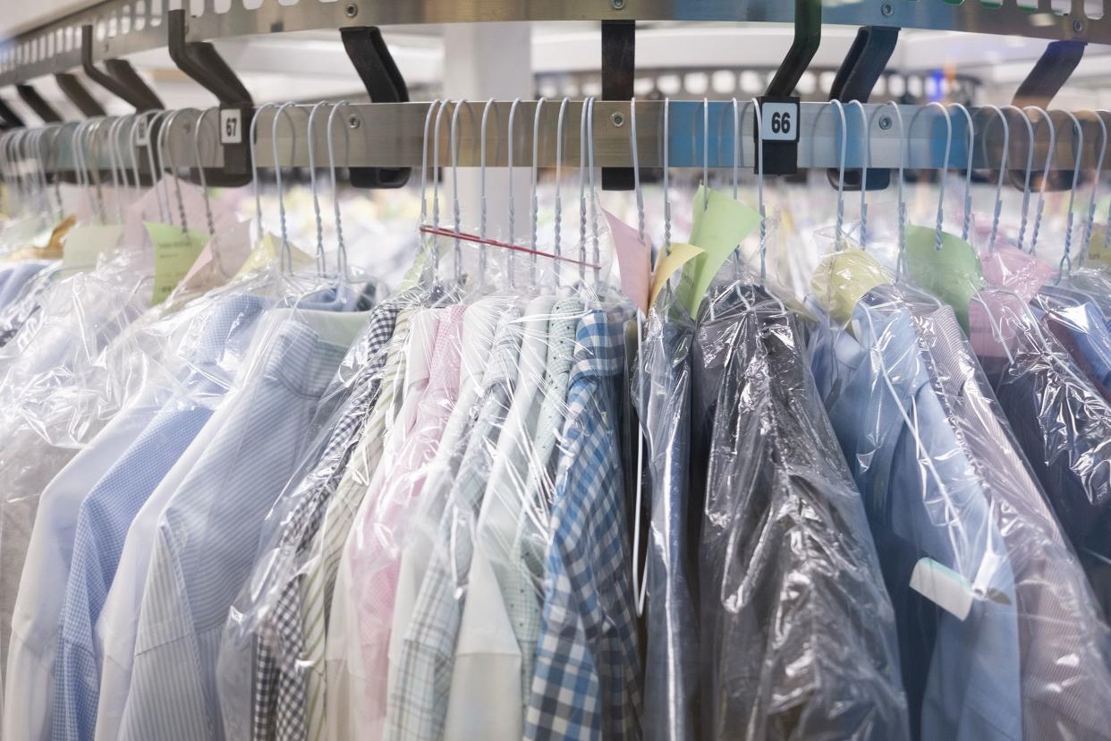 dry cleaning clothes on hangers