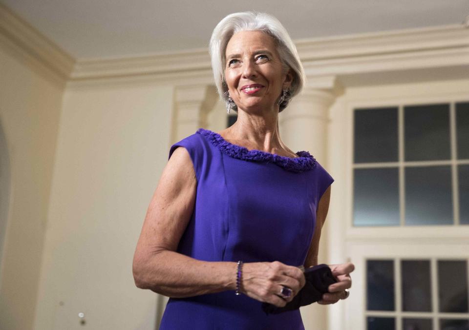 Managing Director for the IMF Christine Lagarde arrives for the State Dinner held for French President Francois Hollande at the White House in Washington on February 11, 2014. (REUTERS/Joshua Roberts)